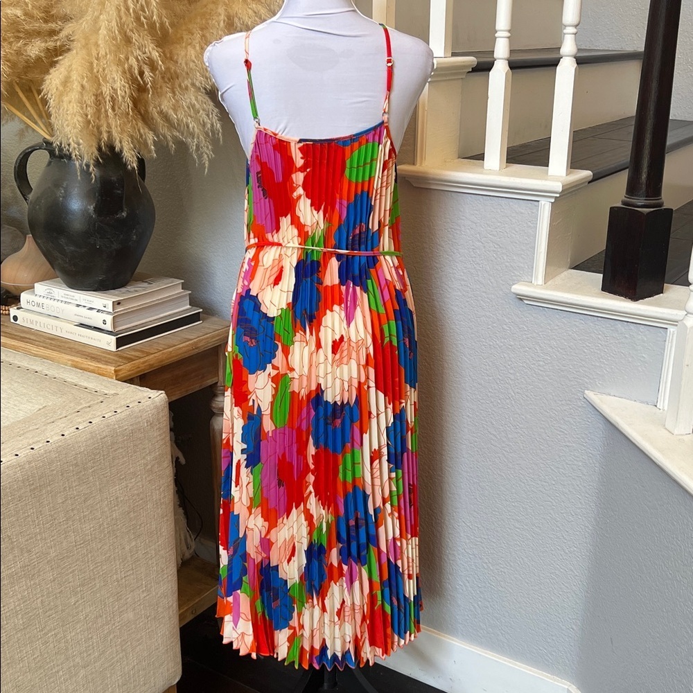 Sam Edelman Plisse Dress Retro Floral Colorful Floral Dress Size Large - Picture 7 of 10